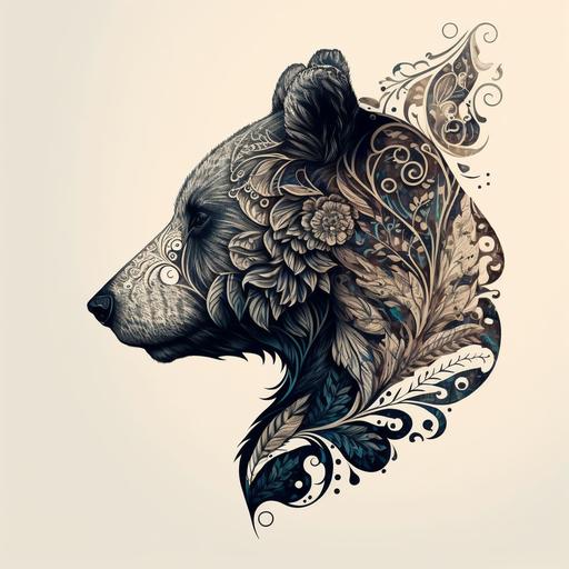 bear head tattoo, ornamental, graphical, art