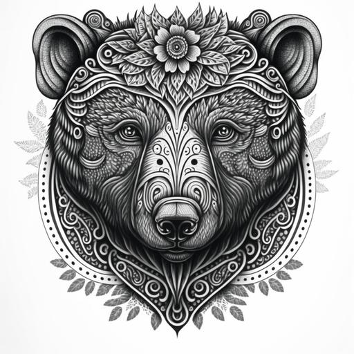 bear head tattoo, ornamental, graphical, art