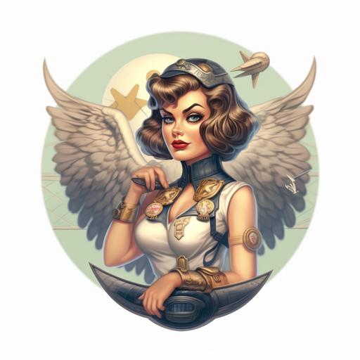 Owl in the style of Military jet pin up girl art