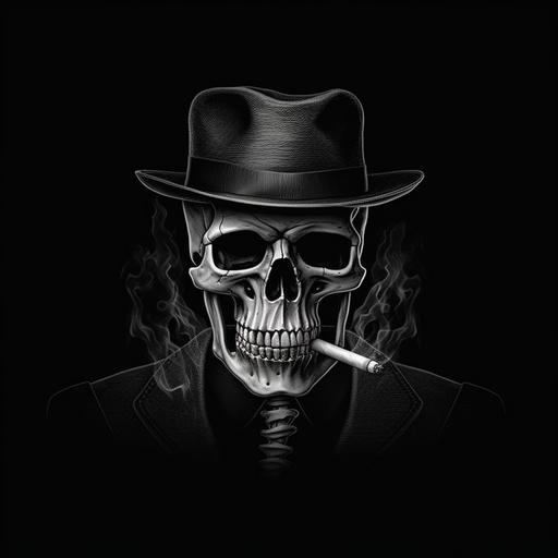 cool skeleton in the style of film noir black background --v 5 --q 2 --s 250