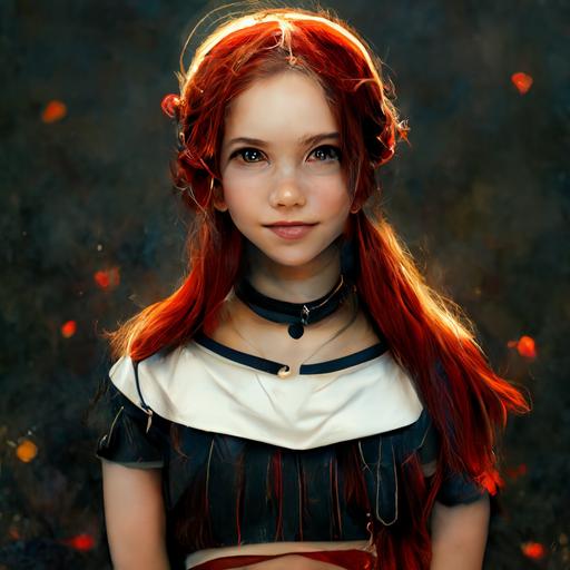 Beautiful girl, magic the gathering, full body photo, 3rd life size, red hair, twin tails, princess, black skirt, HD, 8K, ultra realistic, ray tracing