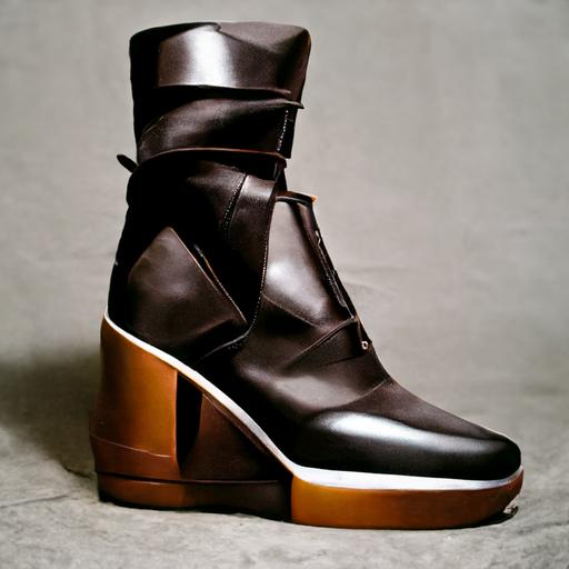 brown leather mens heel boots craig_green rick_owens sole bulky air inlet square shiny