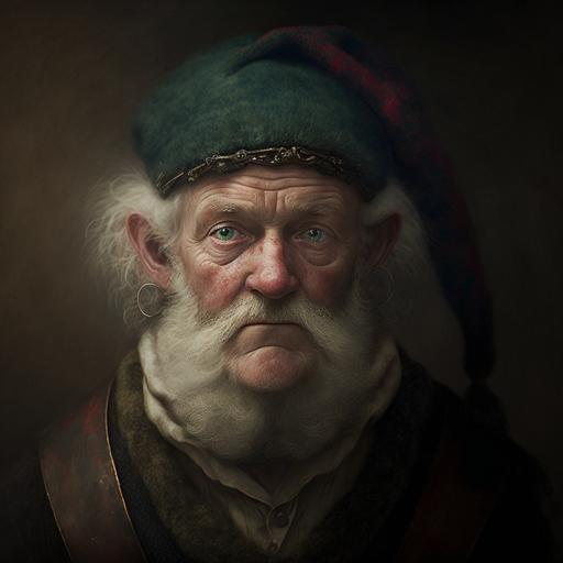 scottish 18th century Santa elf character, cuid mile failte, in the style of Rembrandt, --v 4
