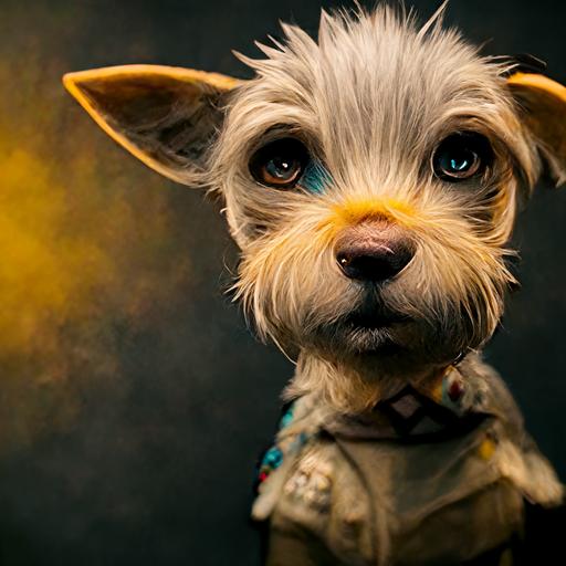 Palomino Tan schnauzer chihuahua mix dog, hyper-realistic, ultra-detailed, high end finish, super HD, 8K post-postproduction, cinematic light, dramatic light, photorealistic