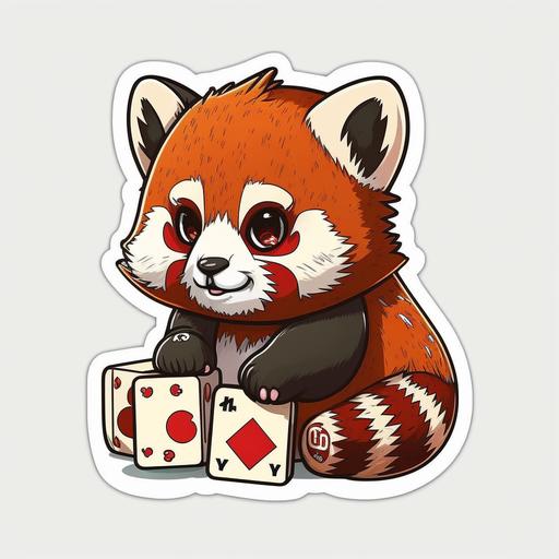 red panda, poker, Kawaii, cards, dice, red panda, flatart, simplified, white background, sticker--upbeta --v 4
