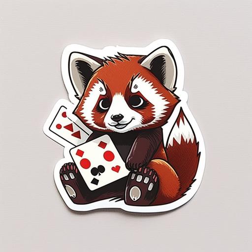 red panda, poker, Kawaii, cards, dice, red panda, flatart, simplified, white background, sticker--upbeta --v 4
