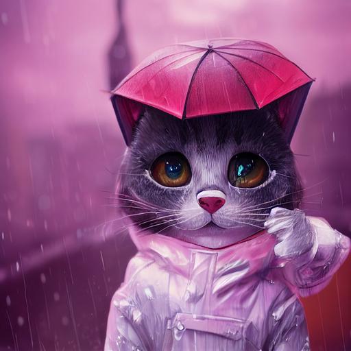 Cool cat, cute, rain, raincoat, pink, smoke, wallpaper, scenery --test --creative