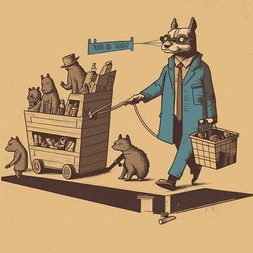 “Draw a picture of a man with 4+ legs, 2 men in a donkey costume, and three racoons in a trenchcoat, collecting wood from a DIY store”