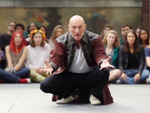 Patrick Stewart's stirring Off-Broadway performance of Macbeth at a teen skatepark --ar 4:3