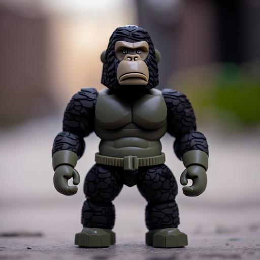 full body muscular gorilla plastic toy in military fashion. the style of Bearbrick