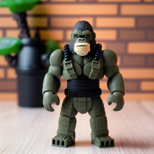 full body muscular gorilla plastic toy in military fashion. the style of Bearbrick