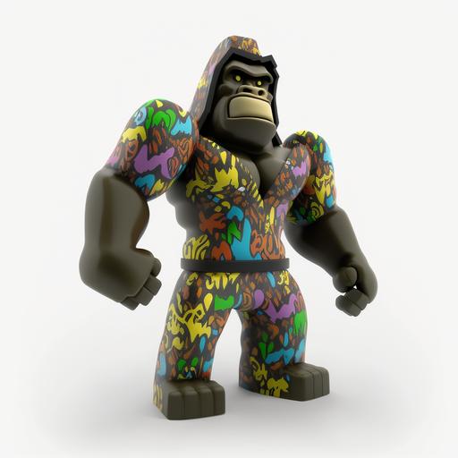 full body muscular gorilla plastic toy with hippie fashion. the style of Bearbrick