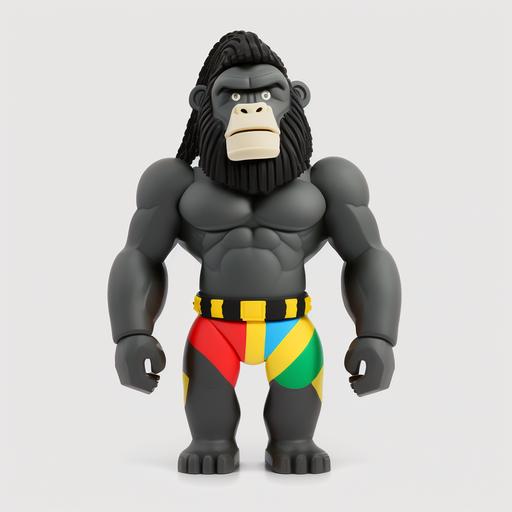 full body muscular gorilla plastic toy with raggae fashion. the style of Bearbrick