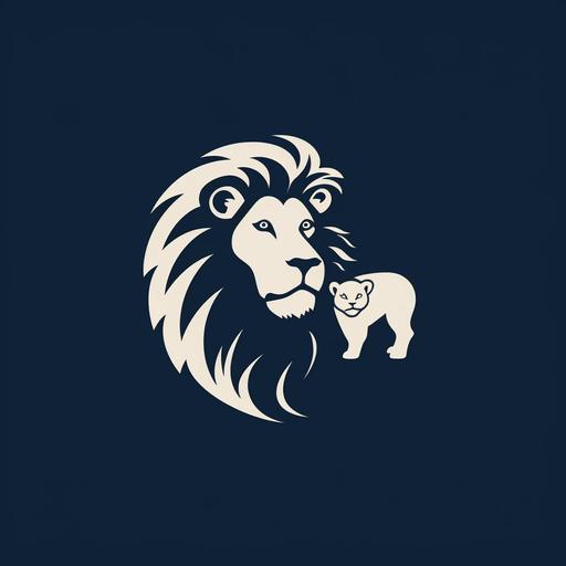 Paul Rand style of a lion with a lamb negative space logo layered vector