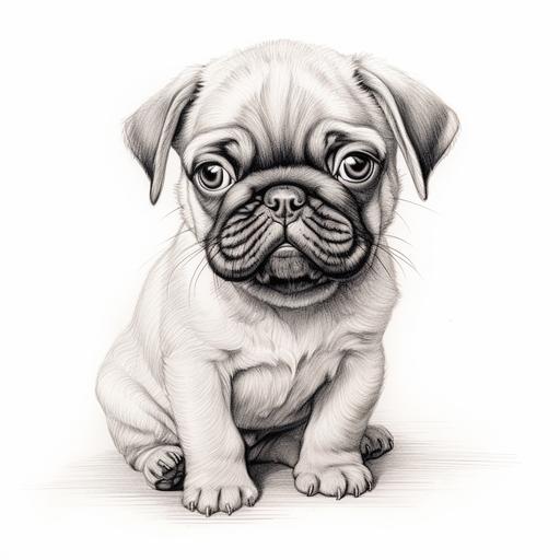 Pen sketch of a cute little Pug puppy