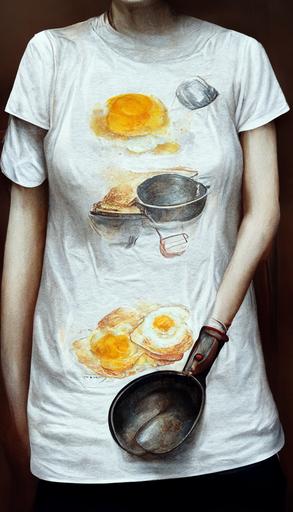 [People who cook breakfast in a t-shirt are dumb. Use a pan.]   [woman wearing t-shirt]::4   [pencil sketch] --ar 9:16