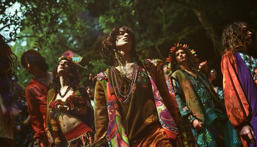 Photo, too many wizards, hippies, 70s hippie fashion, in the style of Jack Garofalo --ar 7:4 --v 6.0