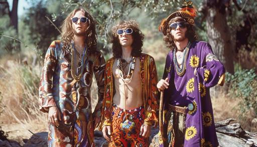 Photo, too many wizards, hippies, 70s hippie fashion, in the style of Jack Garofalo --ar 7:4 --v 6.0