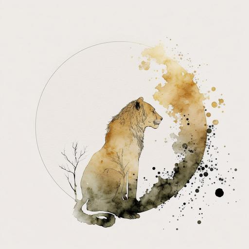 minimalistic Leo, japandi, watercolour, circle background, neutral colours artwork