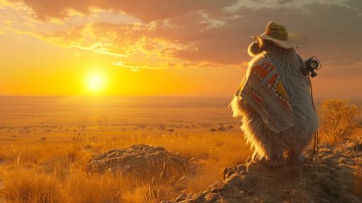 Picture a whimsical and extraordinary scene where a Yeti finds itself on a once-in-a-lifetime vacation in the vast and awe-inspiring Serengeti: Setting: