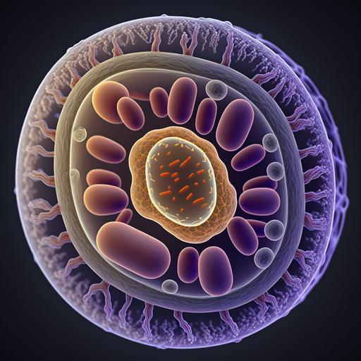 Picture of a Lactobacillus cell containing mitochondria with a nucleus inside, ultra realistic,detail,8k, 4:2 --v 4 --v 4