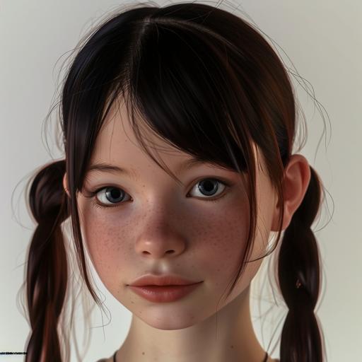 Pigtails, Japanese girl, black hair, black eyes, pig nose --v 6.0