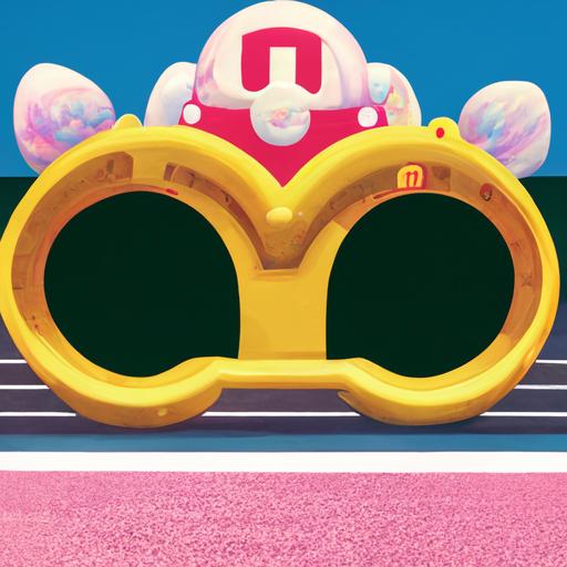 Pincess Daisy and  Toadette on the Rainbow road race track, wearing 