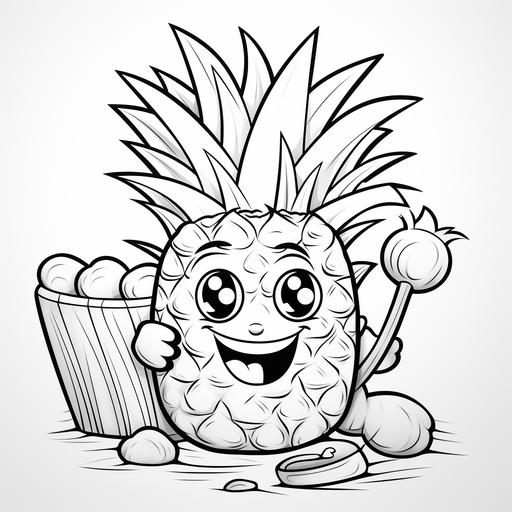 Pineapple Character cartoon style coloring page --q 2 --s 250