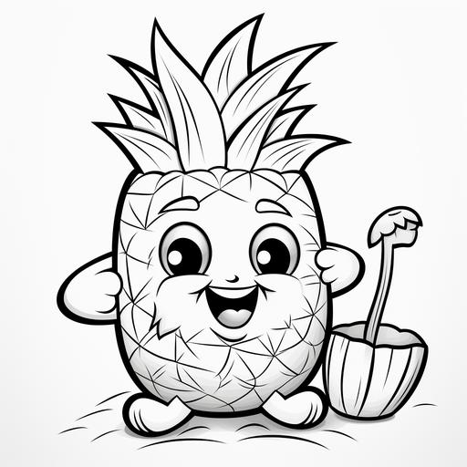 Pineapple Character cartoon style coloring page --q 2 --s 250