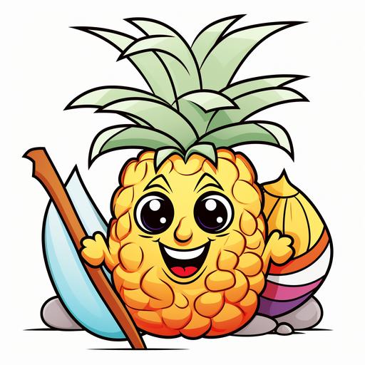 Pineapple Character cartoon style coloring page --q 2 --s 250