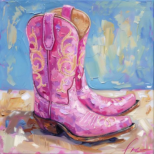 Pink Cowgirl boots Painting print, hot pink Western nursery