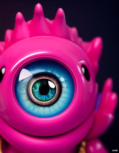 Pink Dolphin eye collectible toy, close up 70mm face details portrait, big realistic glossy borosilicate-glass eyes, photorealistic, action figure, 12k, high octane, product photography, travnasty creative, render, studio lighting, highly detailed, black lighting, no blur --testp --creative --ar 4:5 --s 5000 --s 5000 --upbeta --s 5000 --s 5000 --upbeta
