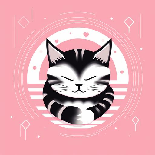 Pink Lo-Fi cute cartoon sleeping cat illustration black and white bold lines