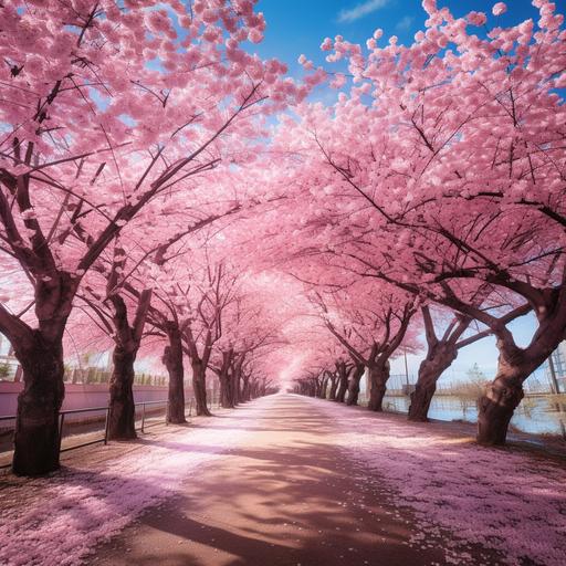 Pink cherry blossom road picture