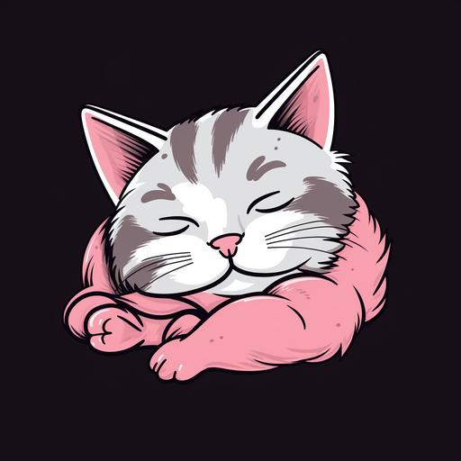 Pink cute cartoon sleeping cat illustration black and white bold lines