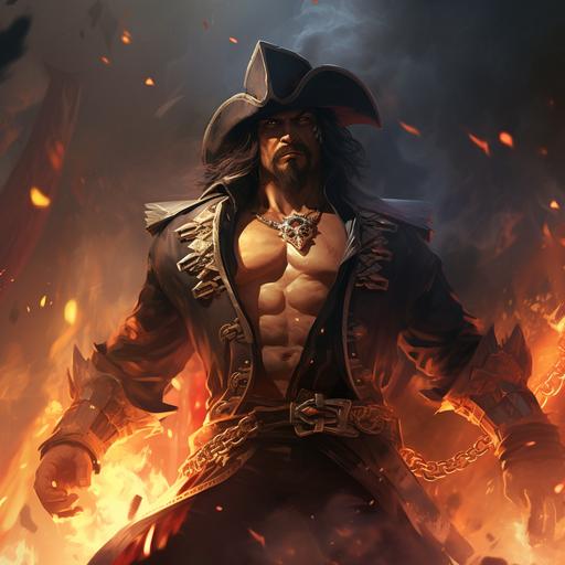 Pirate King Ace, Muscles, Flame, Ship.