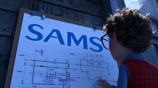 Pixar, CGI, movie, realism. A nerdy boy with glasses, is next to the blue The logo for 