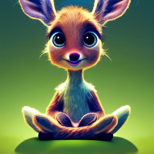Pixar character, a female, baby deer, super cute, fun, yoga, zen, lotus, extremely detailed, --testp