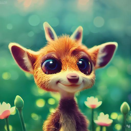 Pixar character, a female, baby deer, super cute, fun, yoga, zen, lotus, extremely detailed, --testp