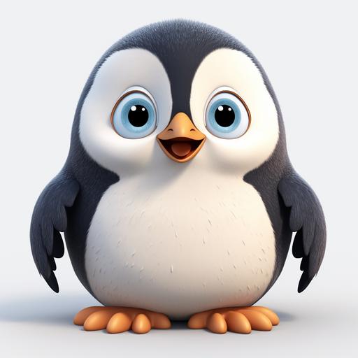 Pixar clipart of a funny penguin for little children, plain white background, minimalist, v5.1, 8K.