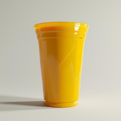 Plastic mango juice cup with white background, excessive detail, photography, realistic image, saturated colors, commercial image