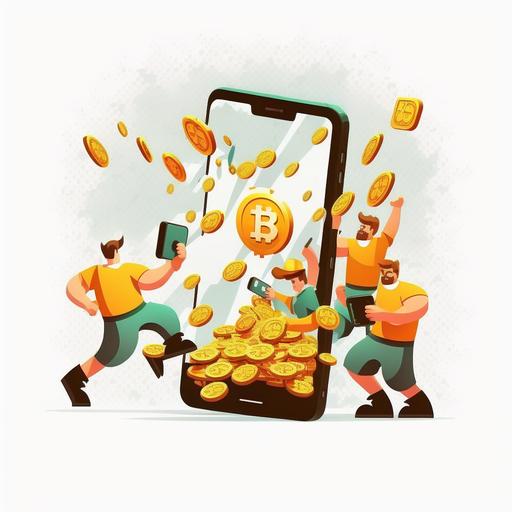 Play to earn, men making money with phone , fond blanc , 8k , bitcoin