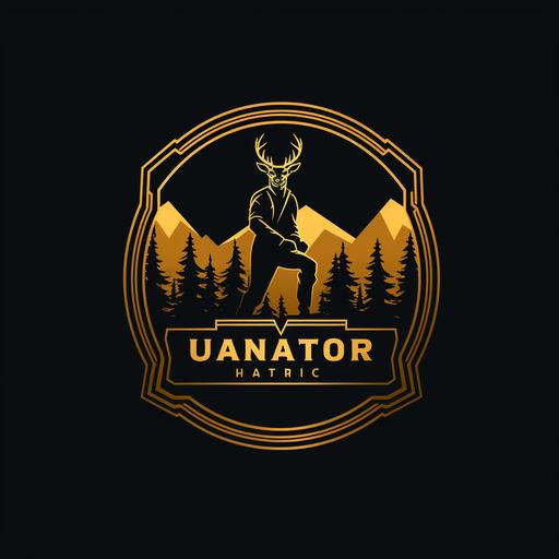 Please create a unique and captivating logo for the brand name 'JACKPOT HUNTER.' Incorporate the image of a hunter in the logo, with a primary color theme of gold. The hunter should portray a confident, brave, and professional image. The logo should be sleek, modern, and easily recognizable in different sizes and applications. Use your creativity and design skills to showcase the spirit and values of this brand.