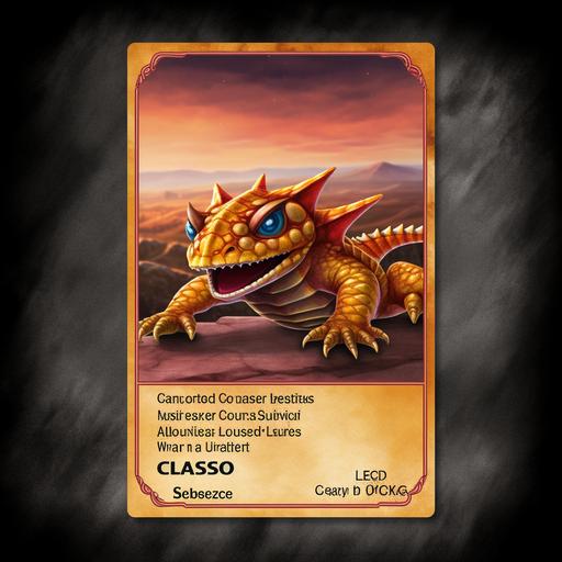 Pokémon Card Name: Lavascorp Visual Description: Lavascorp is a remarkable creature, combining features of a scorpion and a lizard, with an outer shell resembling solidified lava. Its body is covered in warm, shiny rocks, giving it a majestic appearance rather than a menacing one. Its eyes glow with a friendly light, and its posture denotes a docile nature. Type: Fire/Poison Attacks: Incandescent Tail: Lavascorp can use its tail to unleash fire attacks, causing burning damage to its opponents. Hot Venom: Lavascorp's stings are infused with a burning venom, gradually poisoning its opponents over time. Friendly Nature: Lavascorp is known for its friendly temperament and non-threatening behavior towards trainers and other Pokémon. It is often sought after as a companion for its gentle nature despite its fiery appearance. Habitat: Lavascorp can be found in volcanic environments and warm caves where lava is present. It enjoys geothermal areas and places where heat is abundant. Caution: While Lavascorp is a friendly Pokémon, trainers should still exercise caution as its fire and poison attacks can be powerful when provoked. However, with a caring trainer, Lavascorp will prove to be a loyal and protective companion. --s 250 --v 5.0