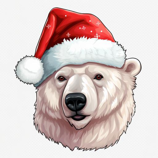 Polar Bear face Santa Hat outline Clipart white background high-resolutionc