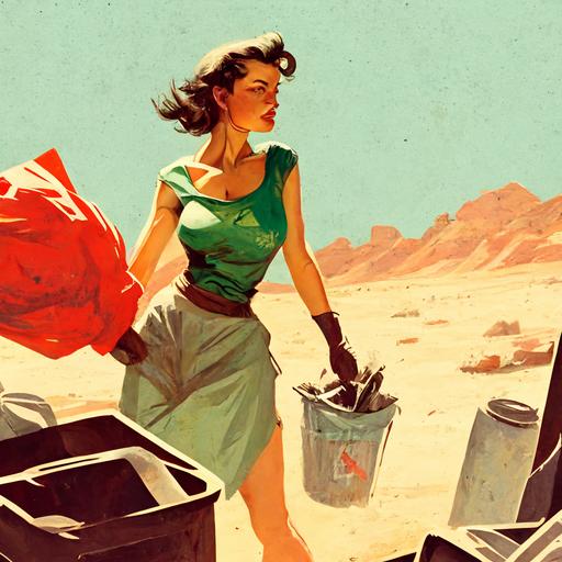 a hot environmentalist picking up trash in the desert pin up
