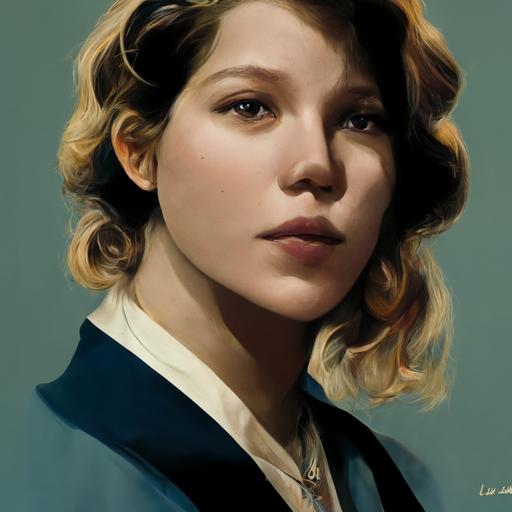 Portrait of Lea Seydoux, beautiful and detailed, lesbiana, by louise d'aussy pintaud