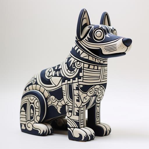 Portrait of Machu Picchu ceramic dog, Charles Burns, ino and marker on vellum, high contrast, duotone