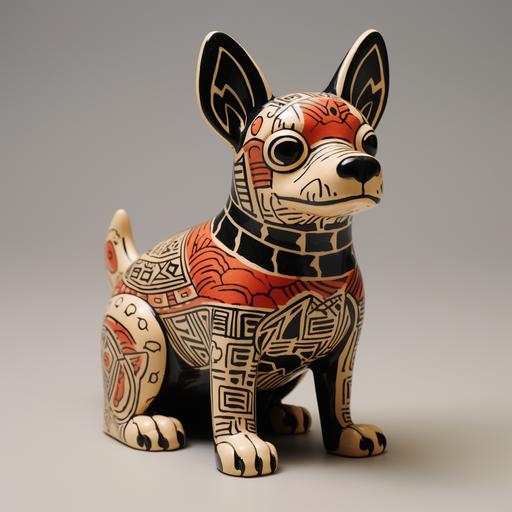 Portrait of Machu Picchu ceramic dog, Charles Burns, ino and marker on vellum, high contrast, duotone