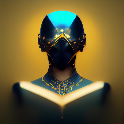 Portrait of a blue and yellow macow with filigree armor, sun flare, photorealistic, 4k, 3D, octane render